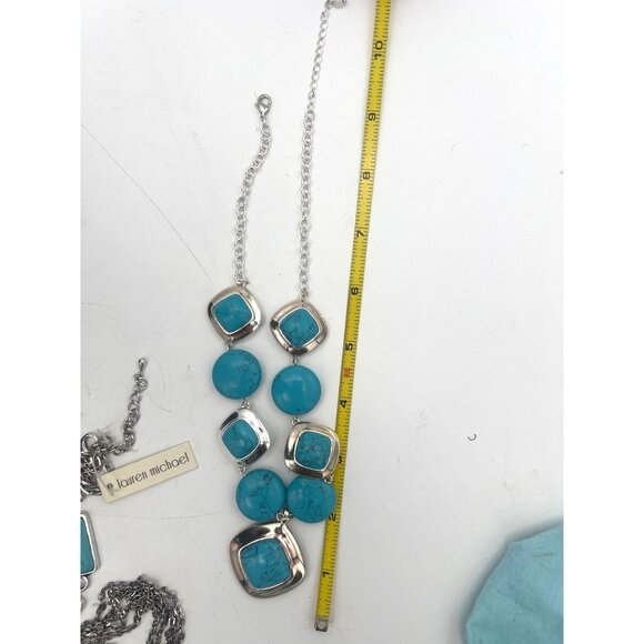 Lauren Michael Layering Necklaces Two with Blue Cabochons Silver Tone Chains - Picture 7 of 7